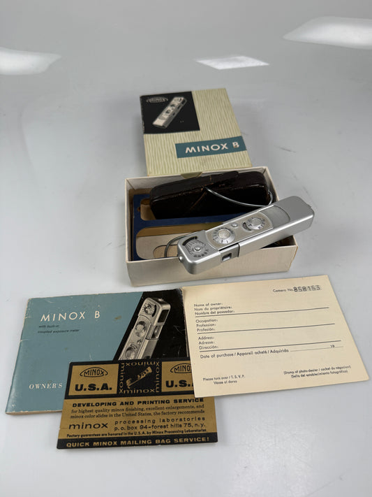 Minox B Subminiature Camera Complete Box Papers Case Chain