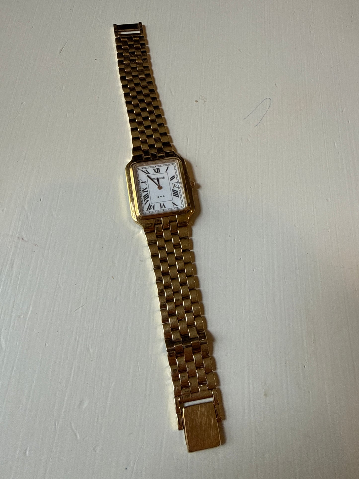 Wittnauer QWR Gold Tone Quartz Mens Tank Dress Wrist Watch