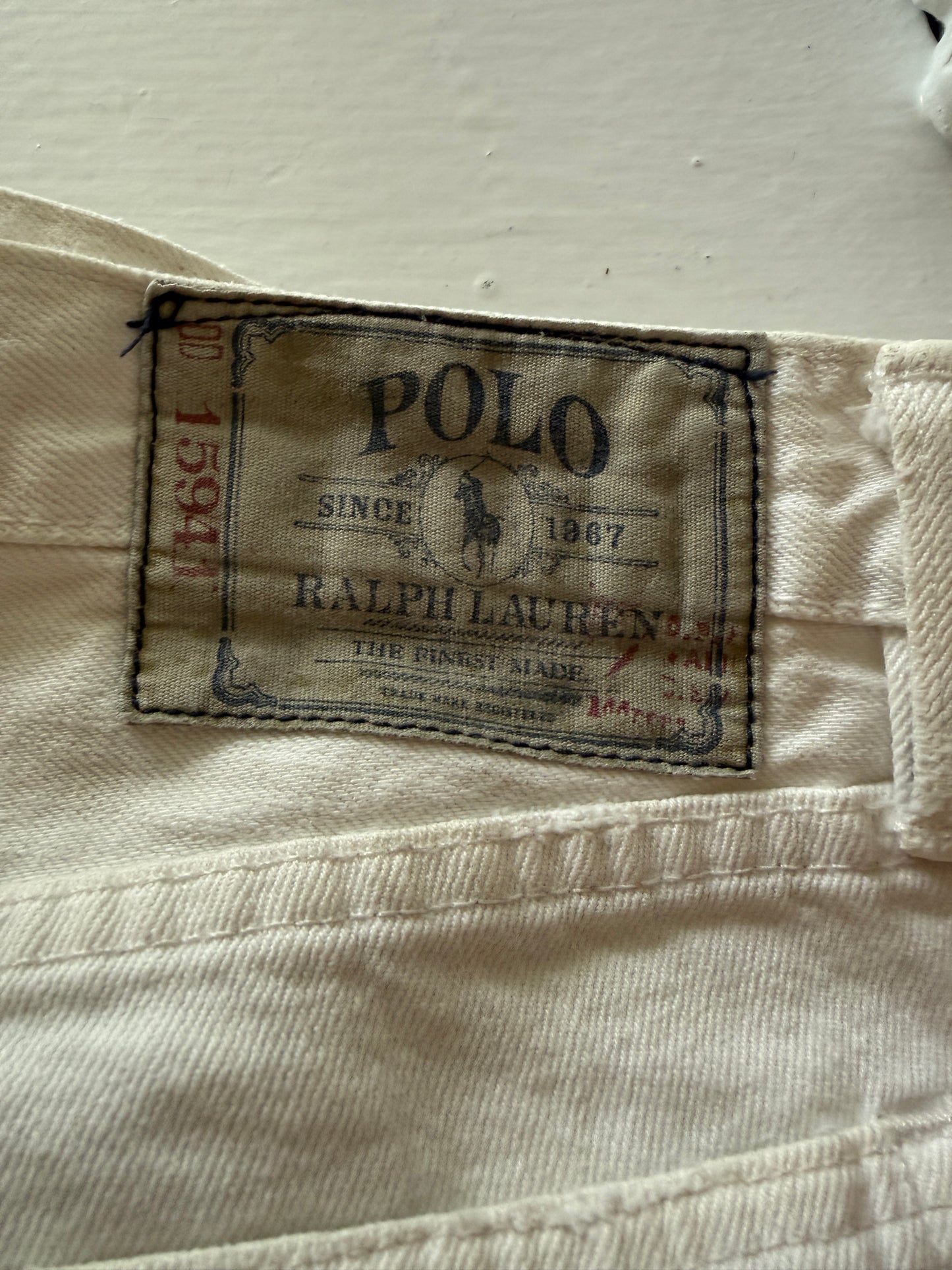Polo Ralph Lauren white 018 Slim Straight distressed leg jeans 32 32