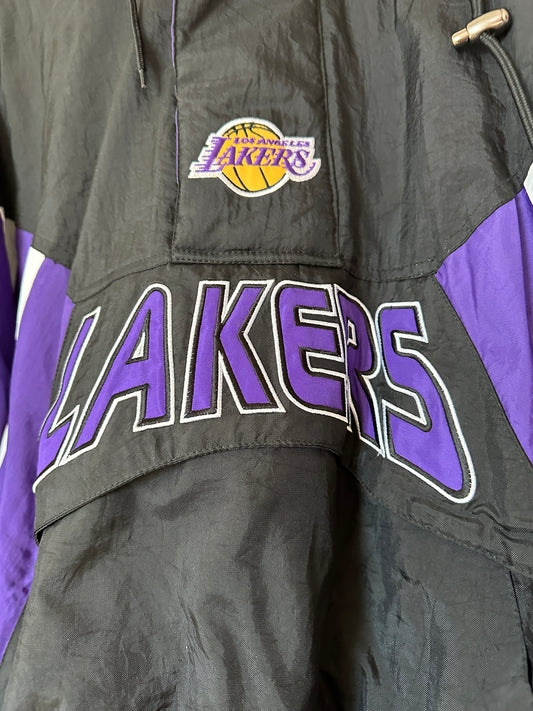 Starter Los Angeles Lakers The Line-Up Oxford Half-Zip Jacket Black/Purple NWT