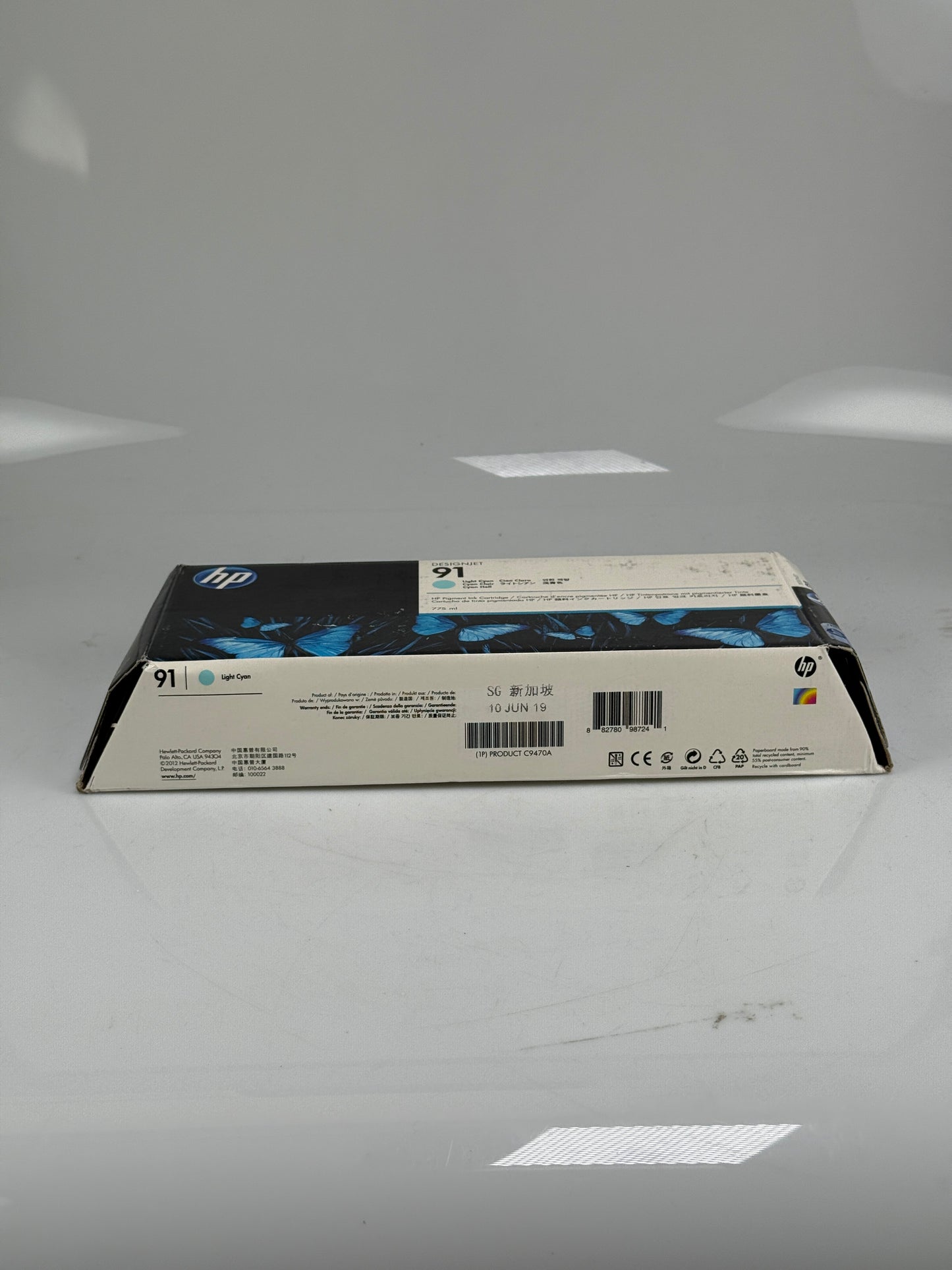 Genuine HP 91 Light Cyan C9470A 775ml Pigment Ink Cartridge 06/2019