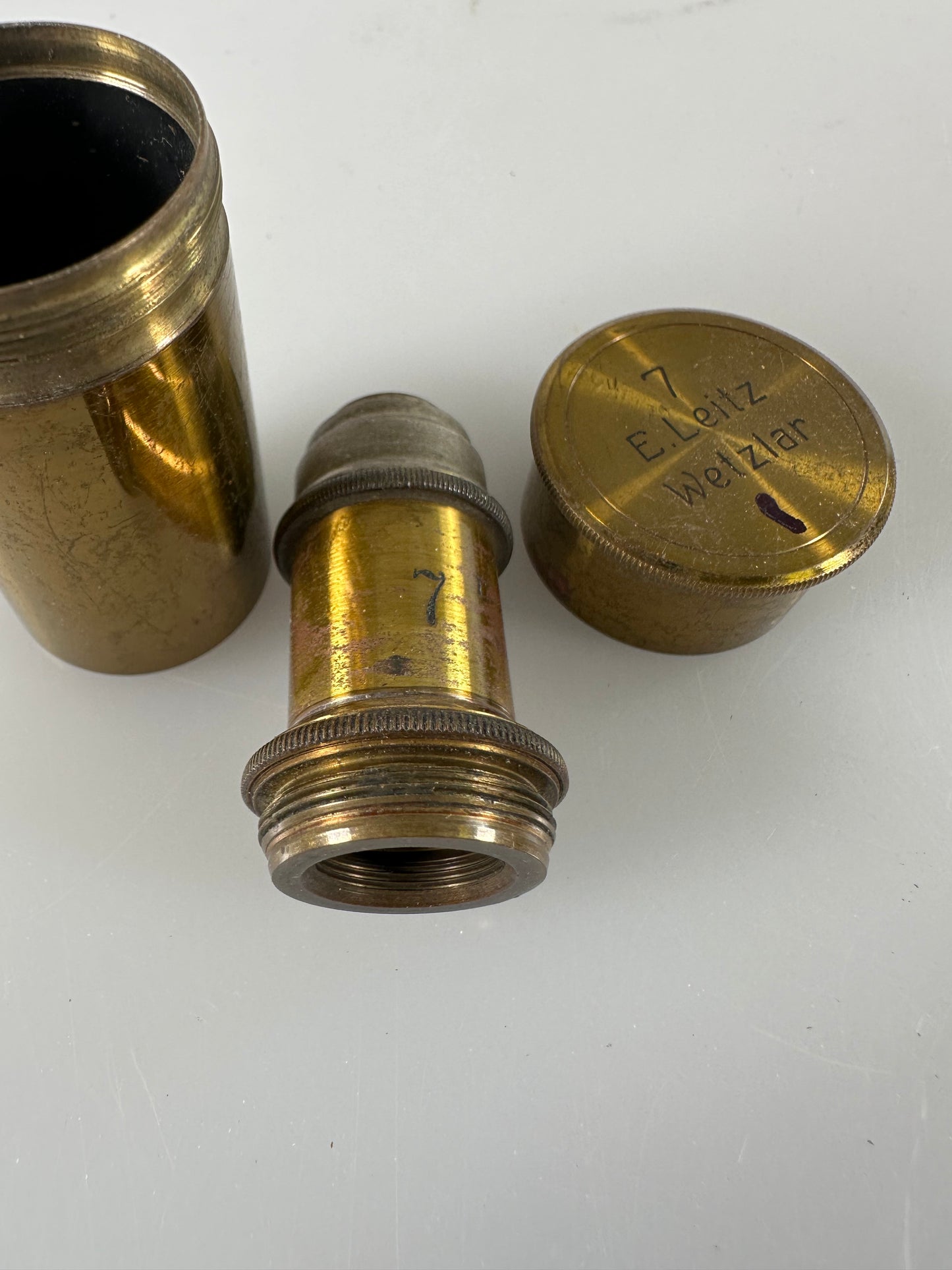 Leica LEITZ Wetzlar Brass Microscope lens OBJECTIVE 7 Univ of Penn