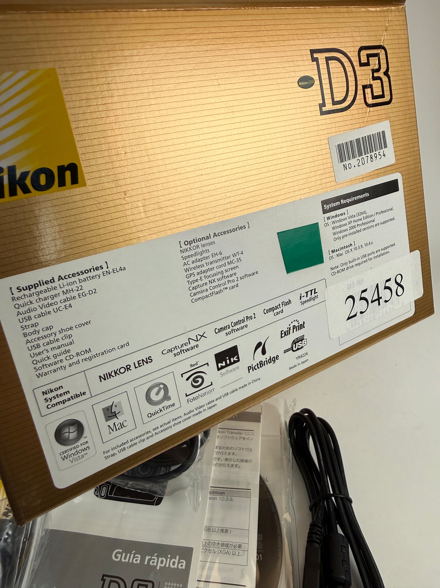 Nikon D3 DSLR digital camera Box with instruction manuals