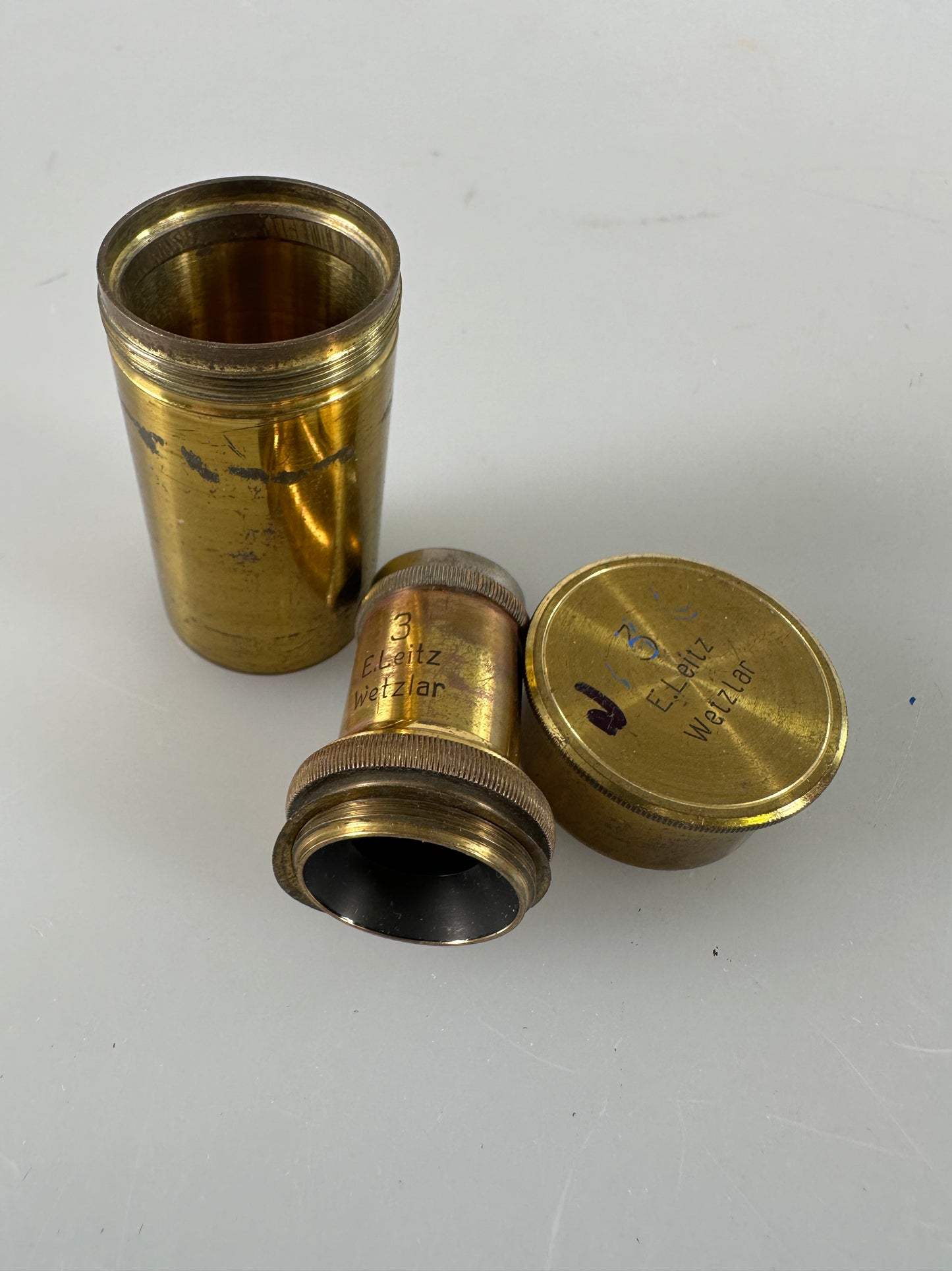 Leica LEITZ Wetzlar Brass Microscope lens OBJECTIVE 3 Univ of Penn