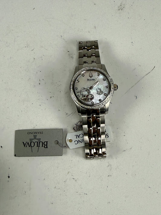 Bulova Ladies Skeleton Open Heart Mother of Pearl 44 Diamond Watch 21 Jewels NOS