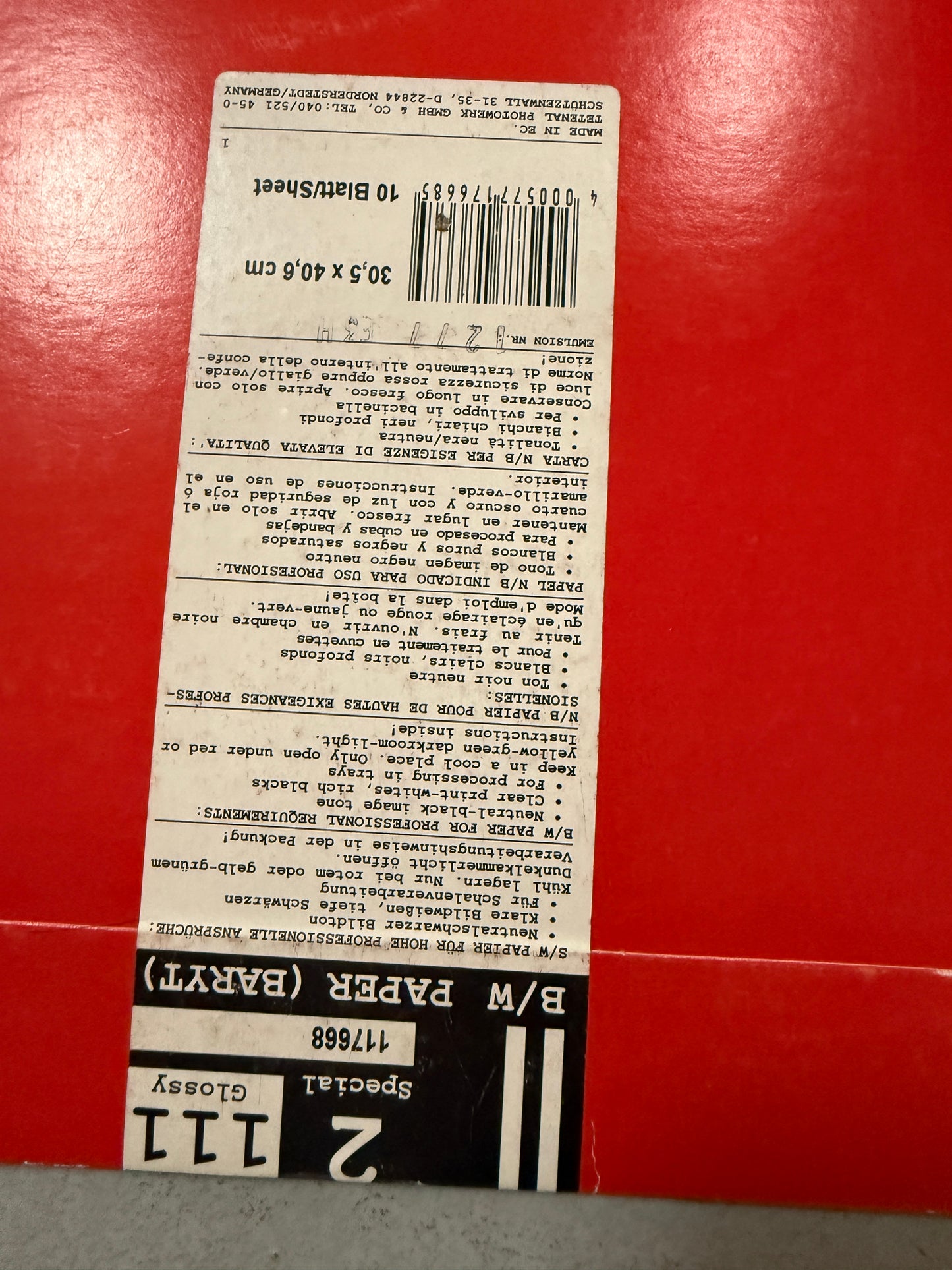 TETENAL Work 111 glossy 2 B&W 12x16" Photo Paper 10 sheets