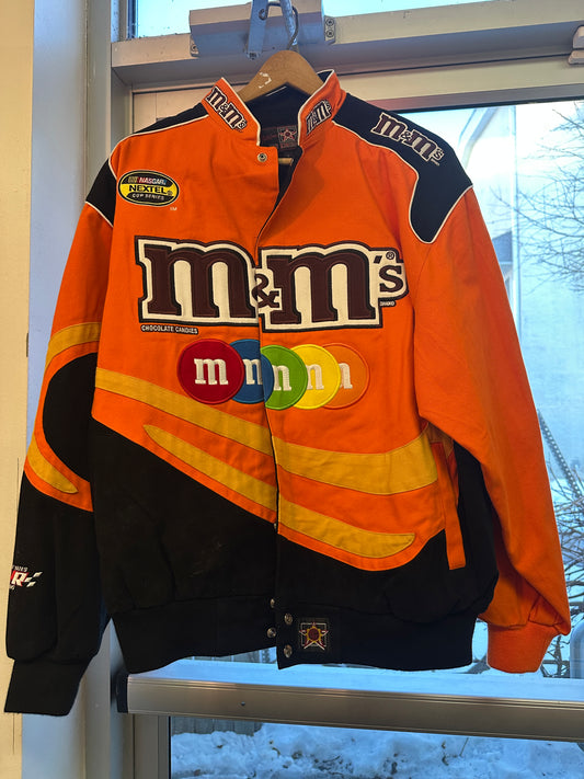 Vintage 1990s JH Design Nascar #38 Orange & Black M&M Jacket Size Large