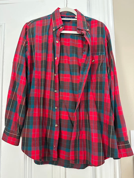 Vintage Woolrich Wool blanket plaid hunting work shirt red green Plaid