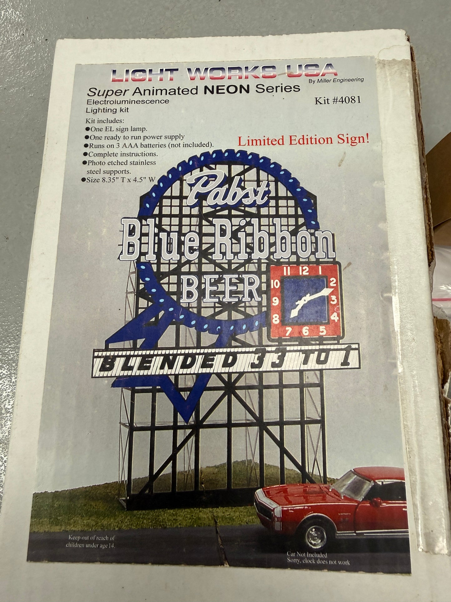 Pabst Blue Ribbon BEER - NEON BILLBOARD SIGN - HO Scale - LIGHT WORKS USA
