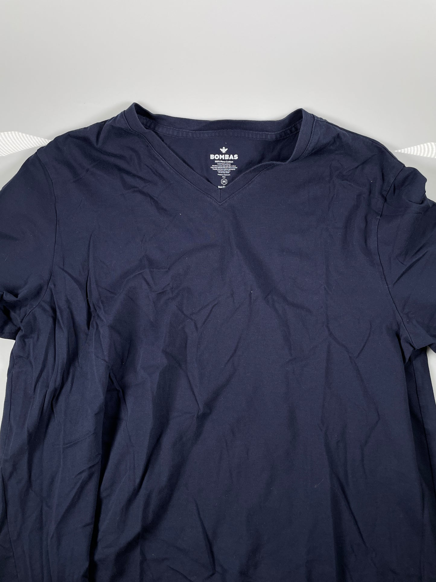 Bombas T Shirt Adult L V-Neck 100% Pima Cotton Navy Blue Short Sleeve Men