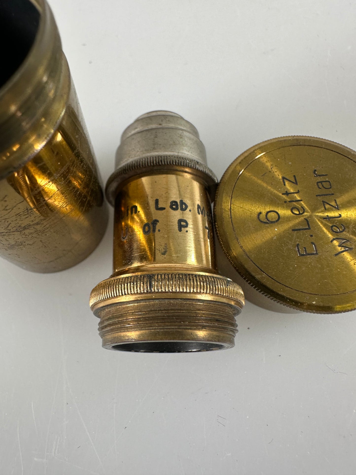 Leica LEITZ Wetzlar Brass Microscope lens OBJECTIVE 6 Univ of Penn