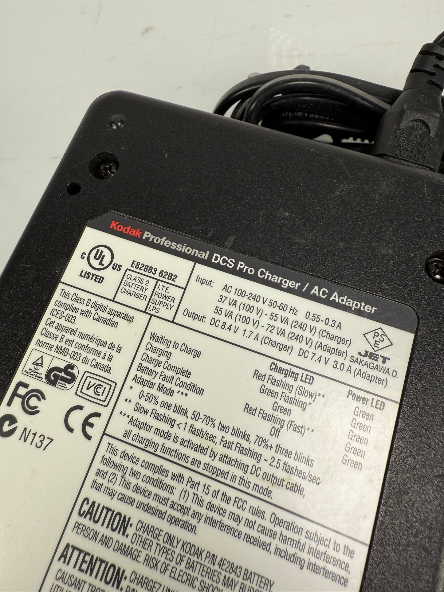 Kodak Professional DCS Pro 14n AC Adapter & Battery Charger w/ Charging Cable