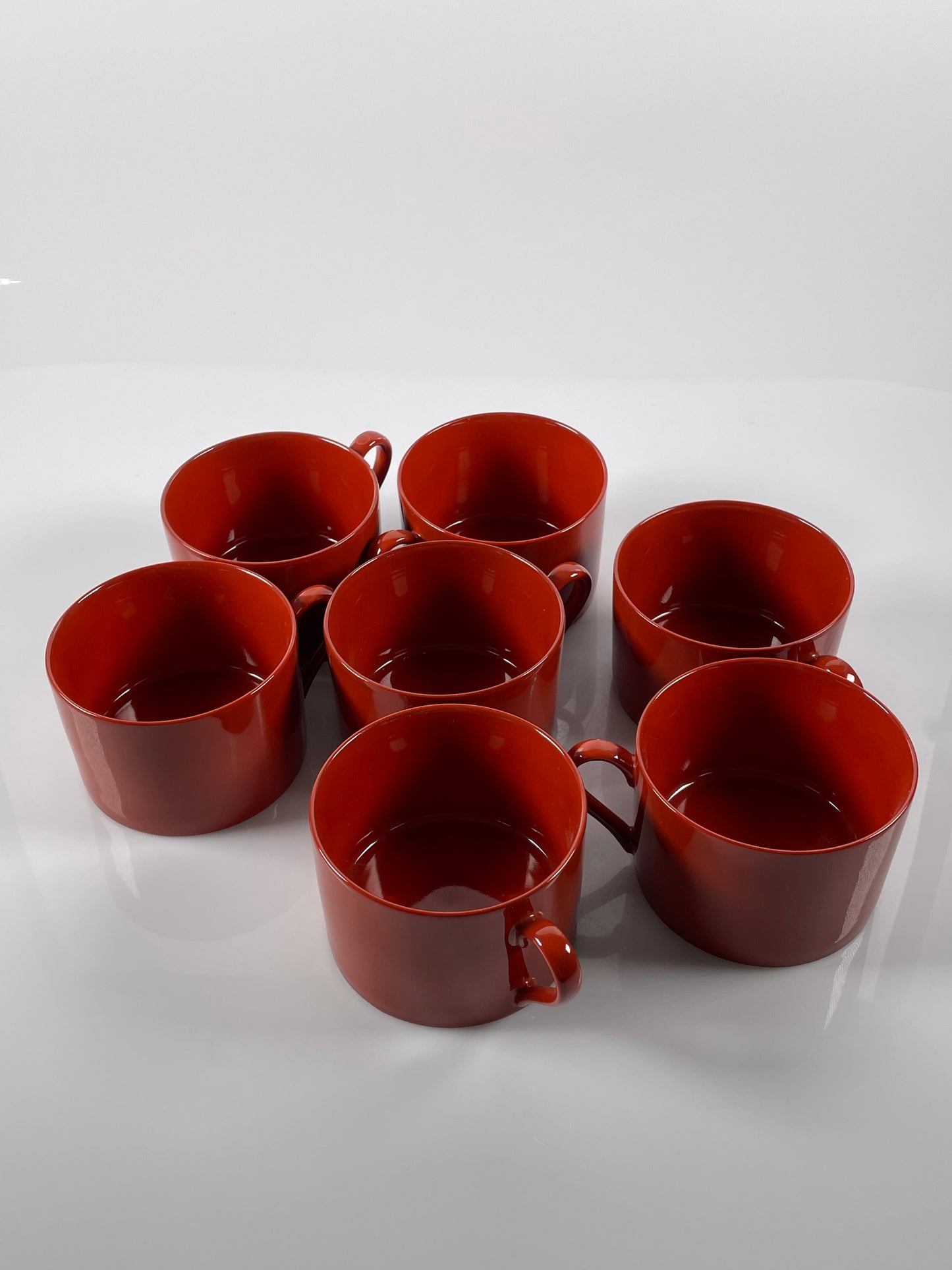 Vintage Fitz & Floyd orange Porcelain Flat Cups with Saucers set of 7