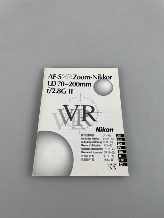 INSTRUCTION MANUAL Nikon AF-S VR NIKKOR 70-200mm f/2.8 G IF ED