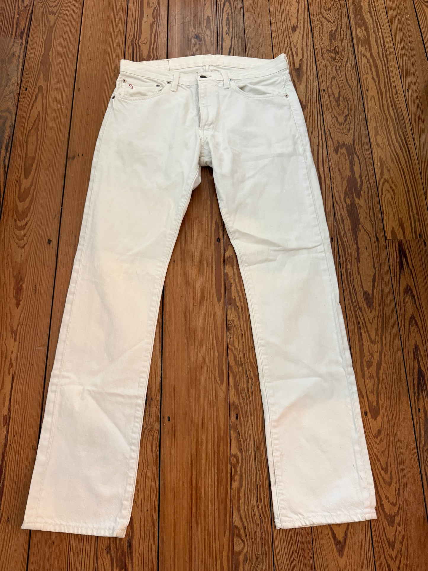 Polo Ralph Lauren white 018 Slim Straight distressed leg jeans 32 32