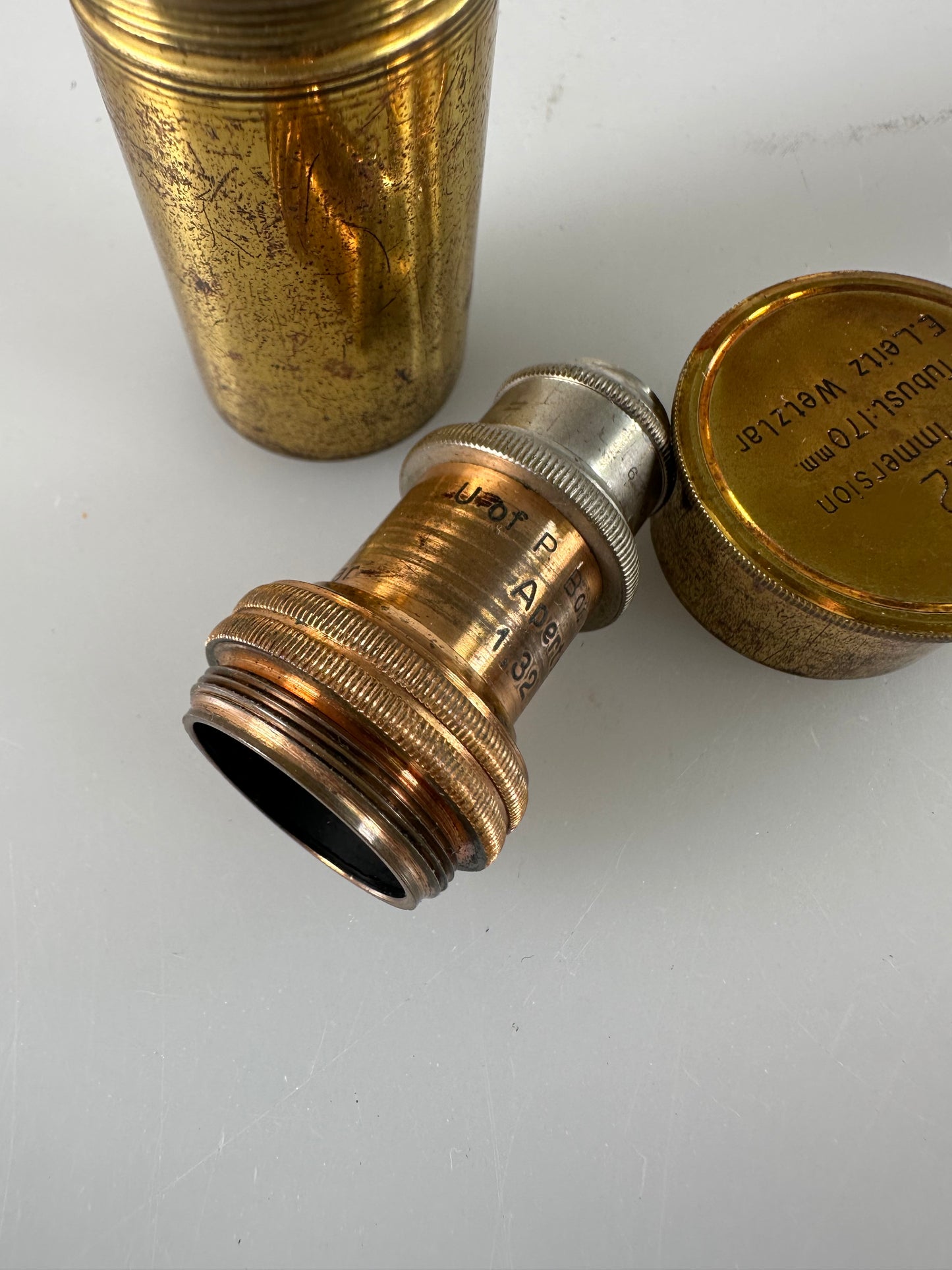 Leica LEITZ Wetzlar Brass Microscope lens OBJECTIVE 1 12a OEL immersion