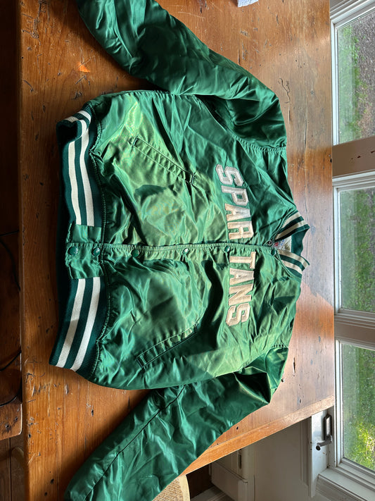VTG 90s NCAA Michigan State Spartans STARTER SATIN JACKET SIZE XL