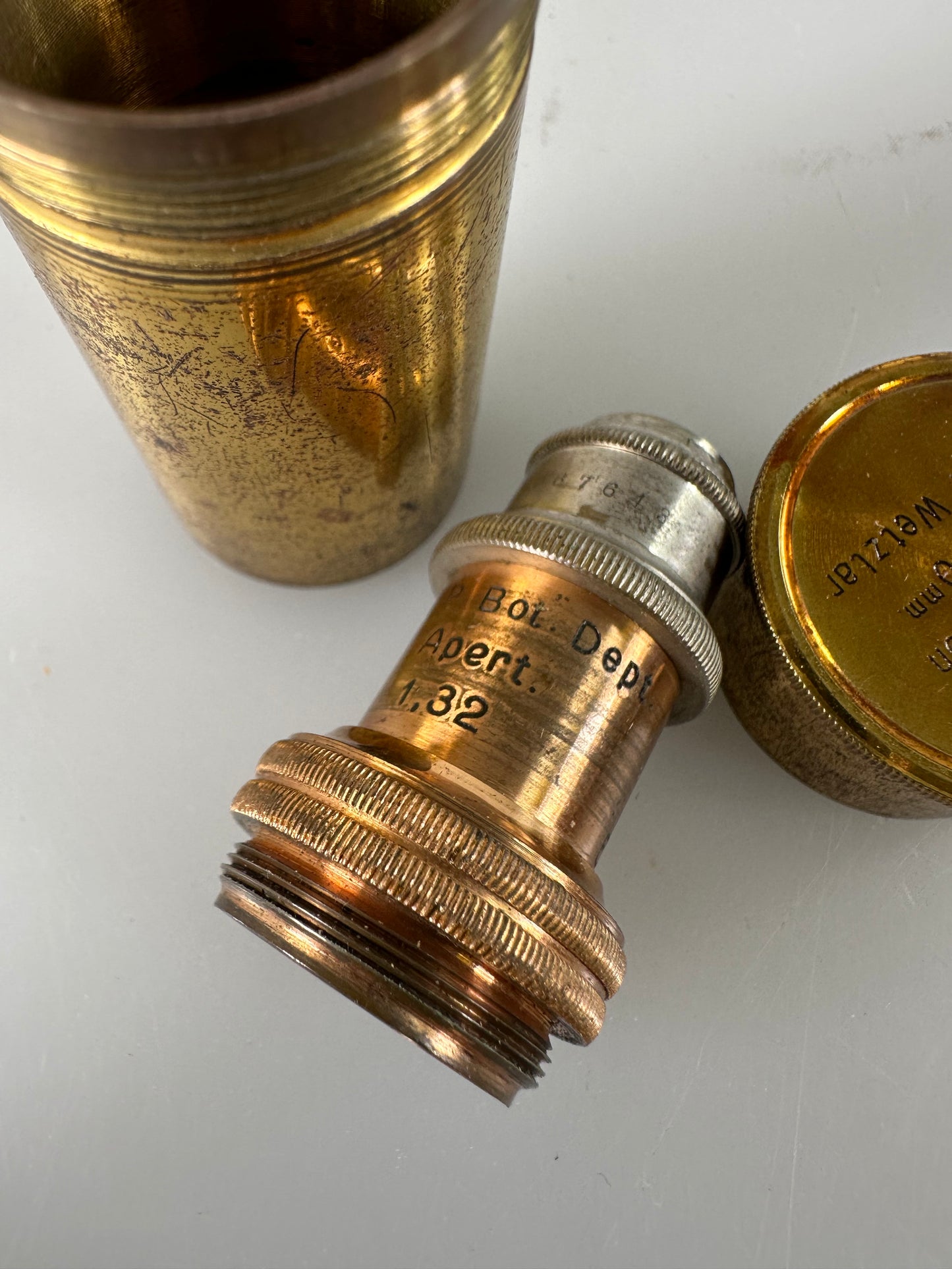 Leica LEITZ Wetzlar Brass Microscope lens OBJECTIVE 1 12a OEL immersion