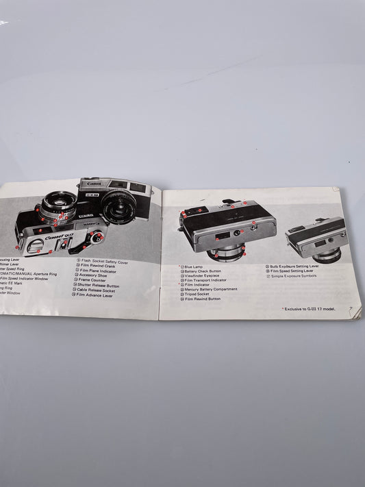 Canon Canonet G-III 17 / 19 Instruction Manual Booklet