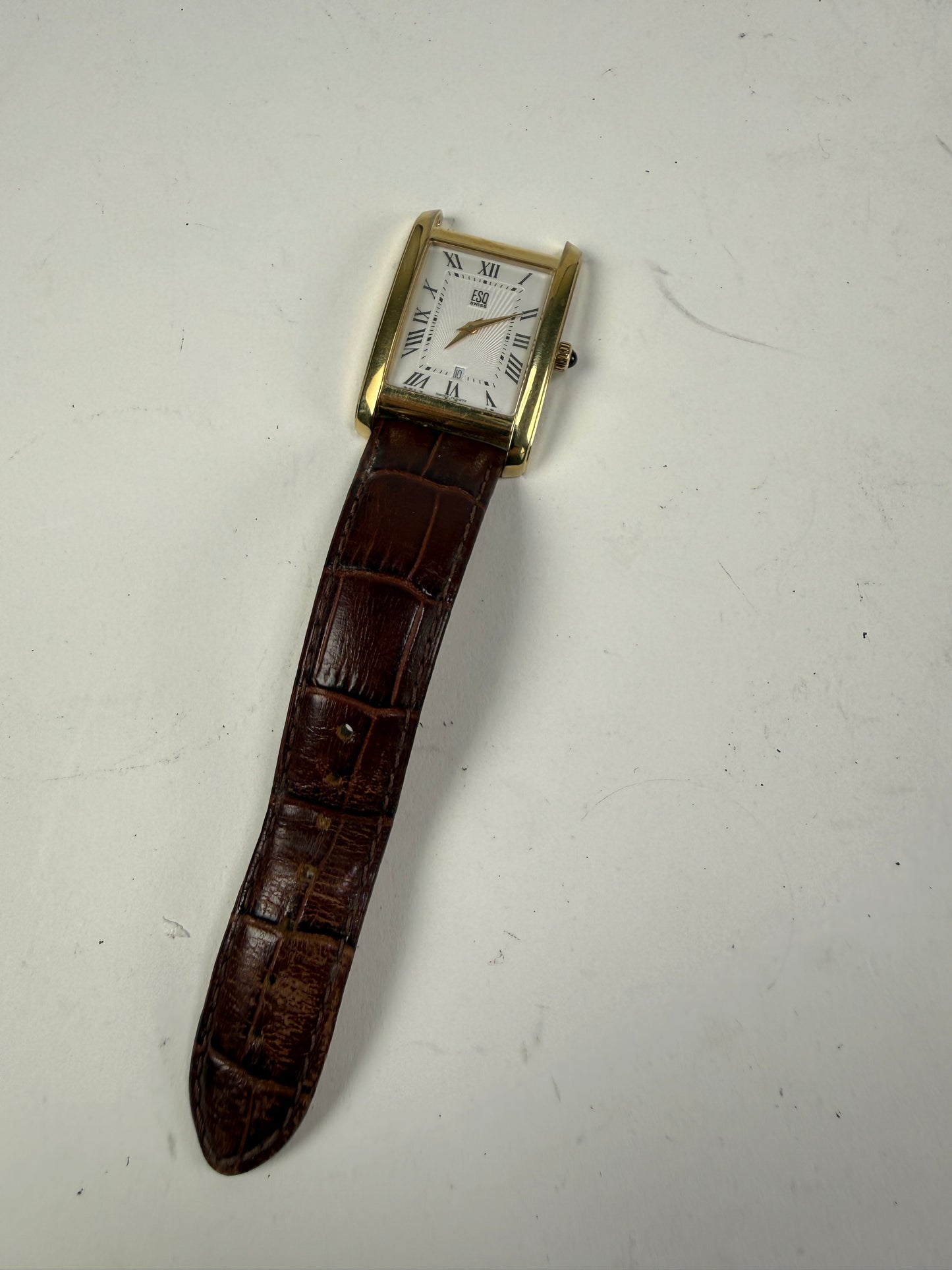 ESQ Quartz Watch by MOVADO Roman Dial Gold tone E5397 tank watch