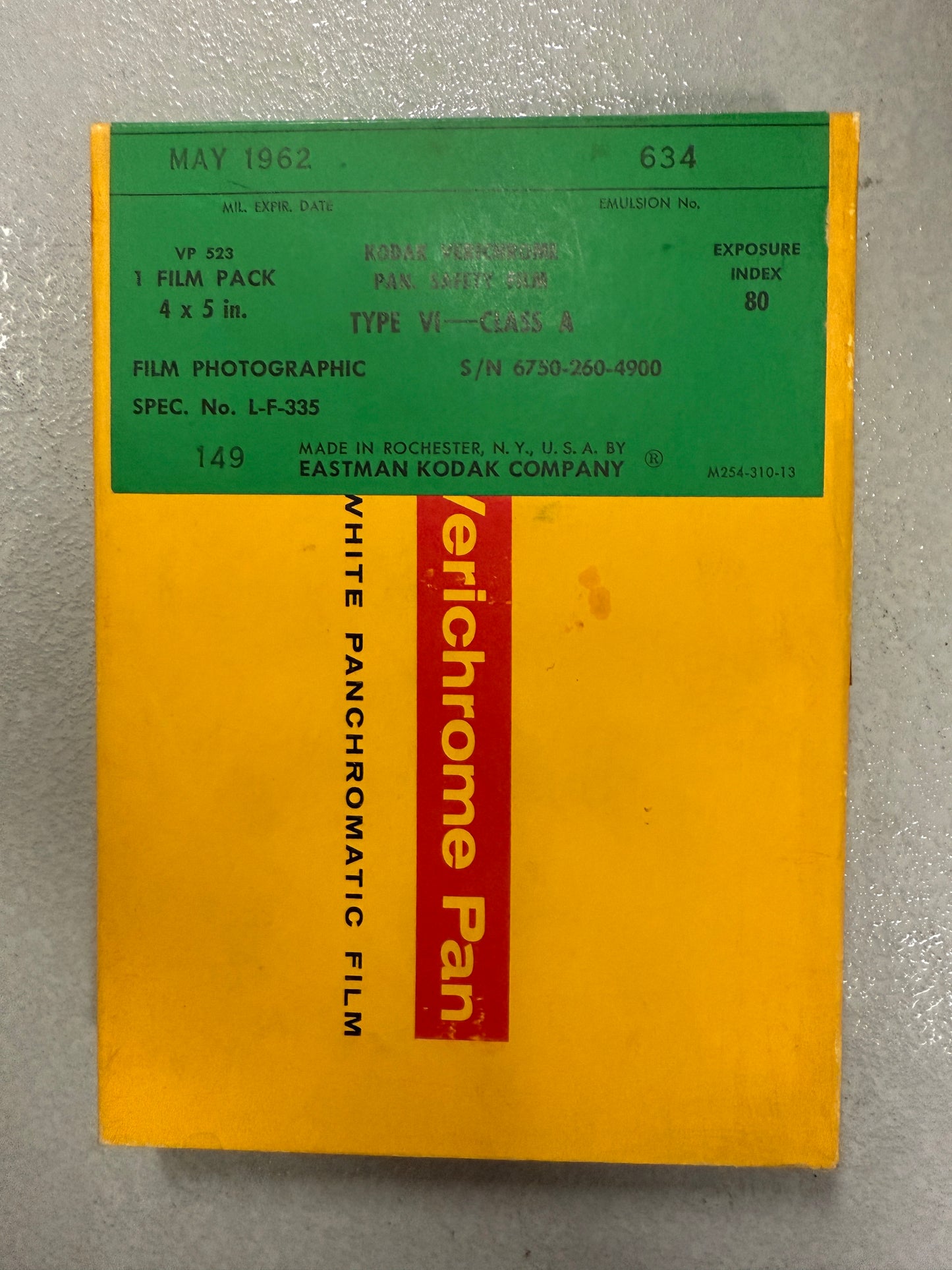 Kodak Verichrome Pan VP 523 Black & White Film 12 Sheets pack 4x5" military