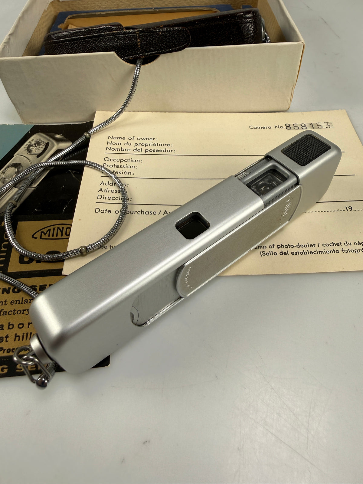 Minox B Subminiature Camera Complete Box Papers Case Chain