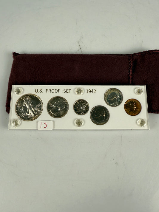 1942 US Mint Silver PROOF Set Gem Coins White Capital Holder Display Box