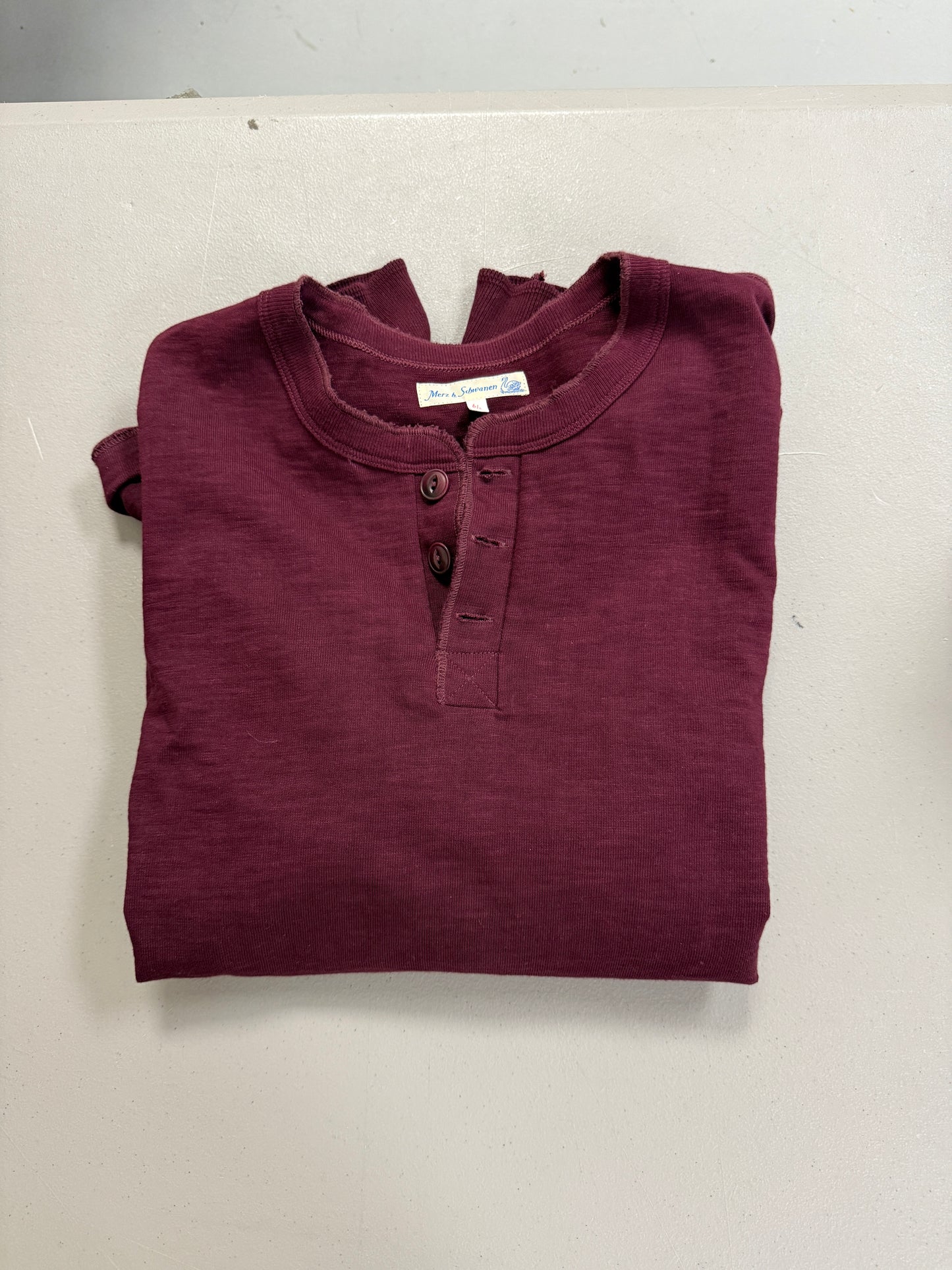 Merz B Schwanen Longsleeve Shirt Size 6 (L) Maroon Loopwheeled Heavy Weight Made in Germany