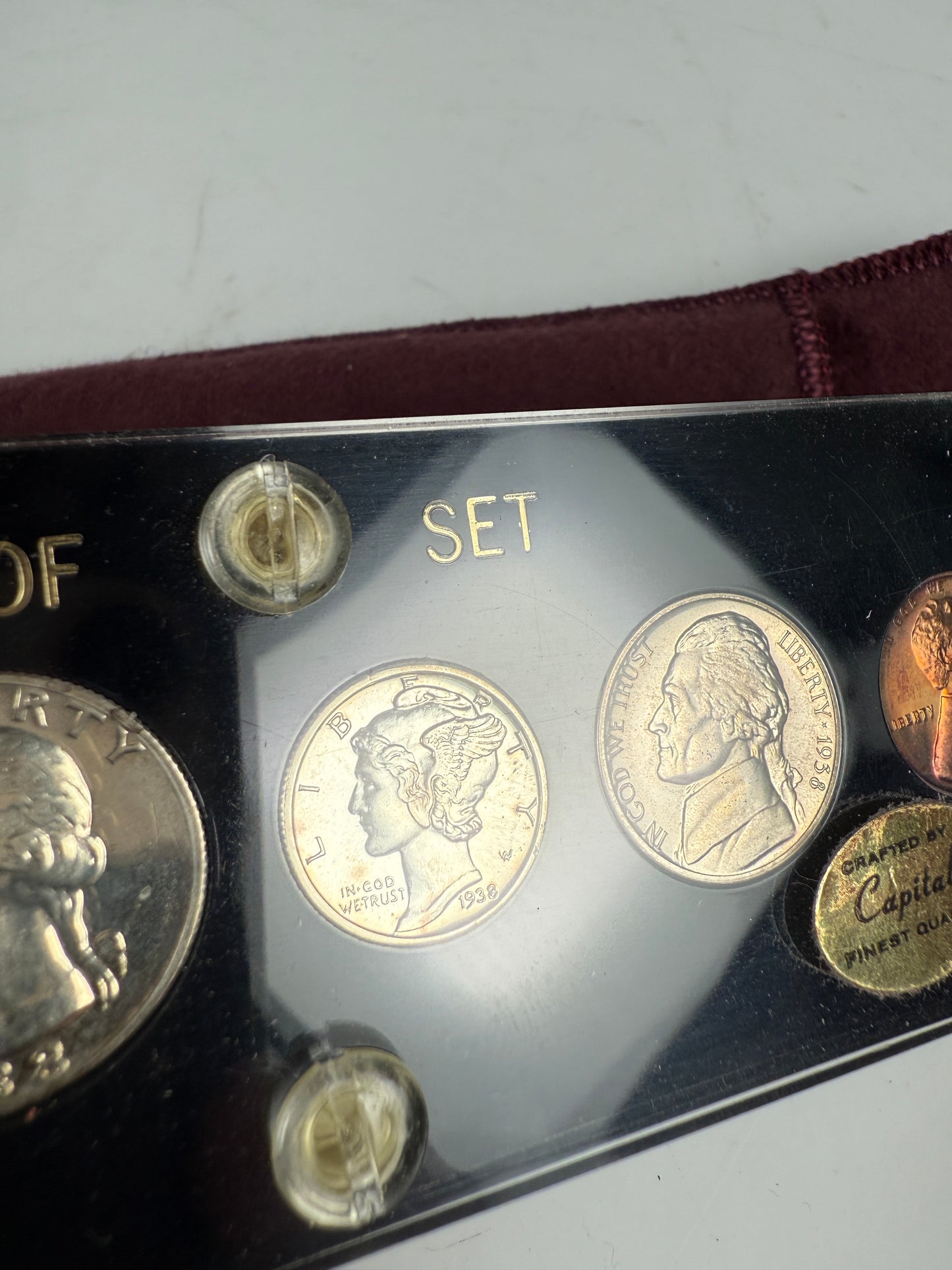 1938 US Mint Silver PROOF Set Gem Coins Black Capital Holder Display Box