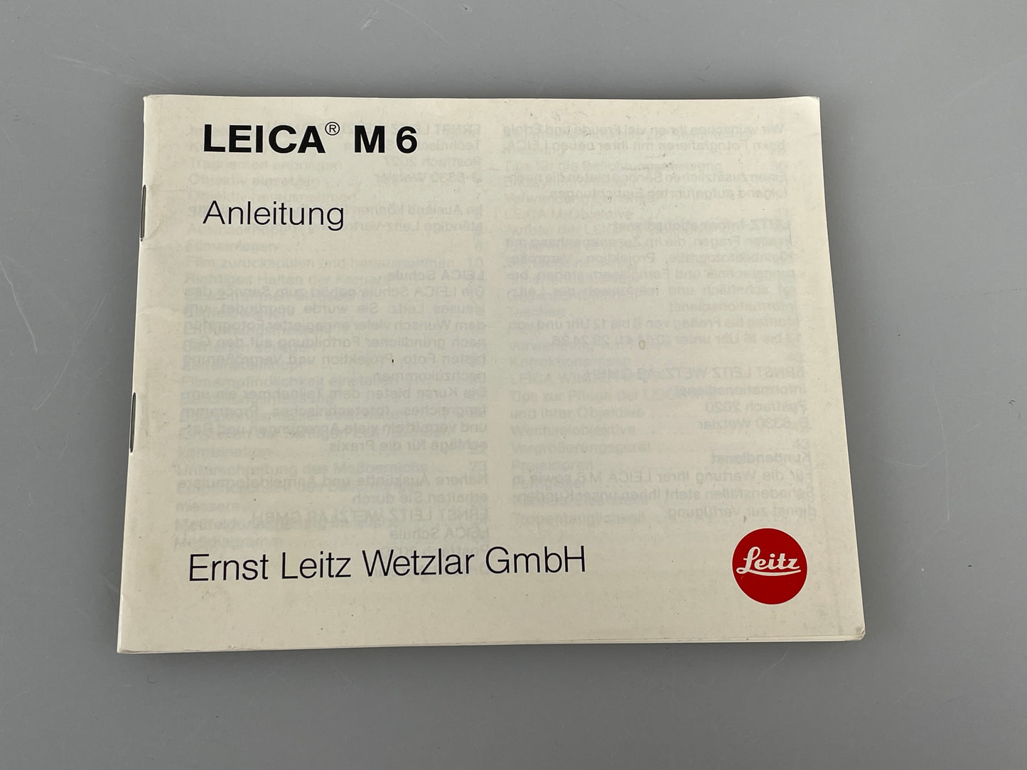 Leica M6 Instruction Manual Booklet Germany