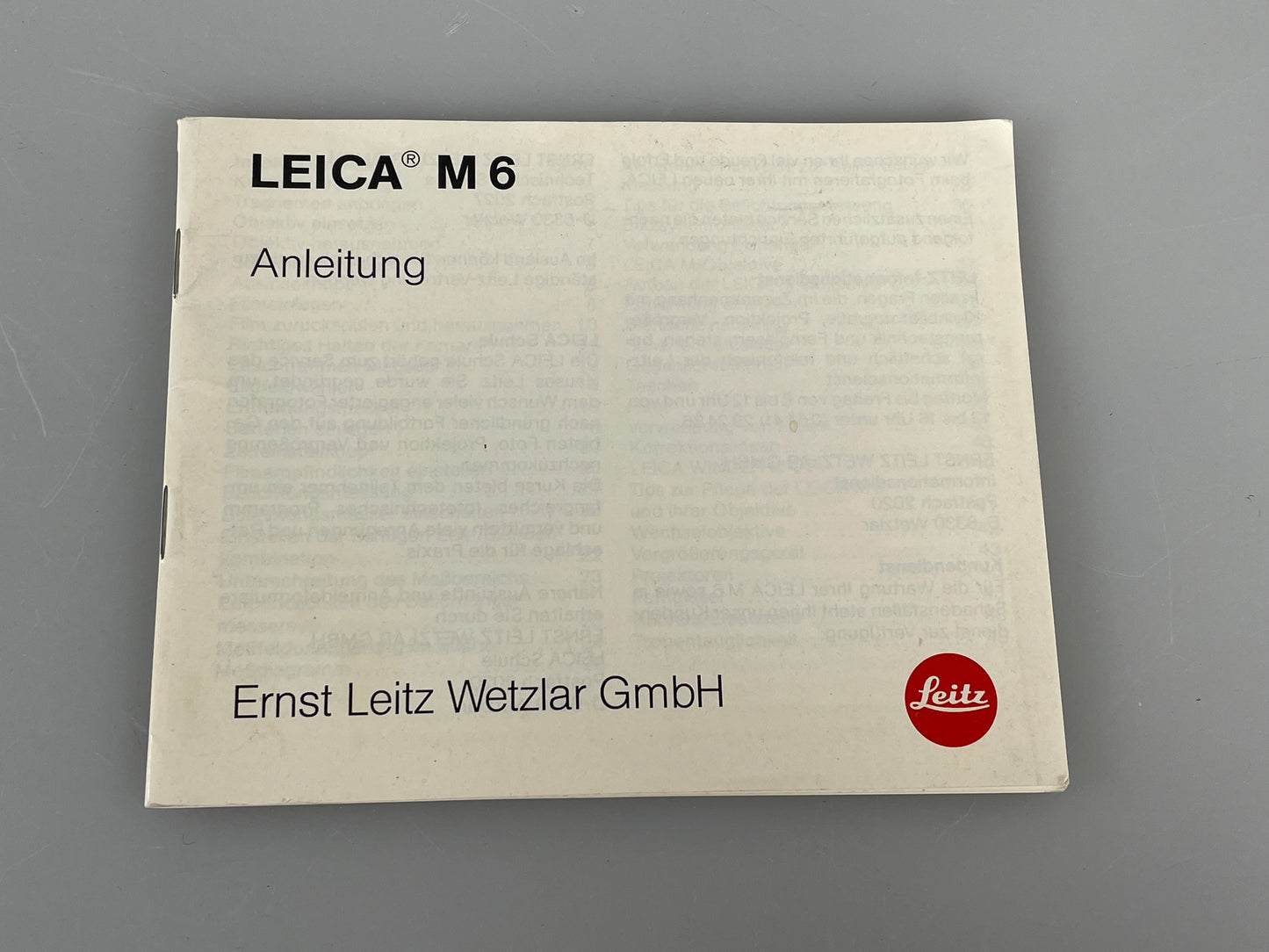 Genuine Leica M6 Instruction Manual Booklet German
