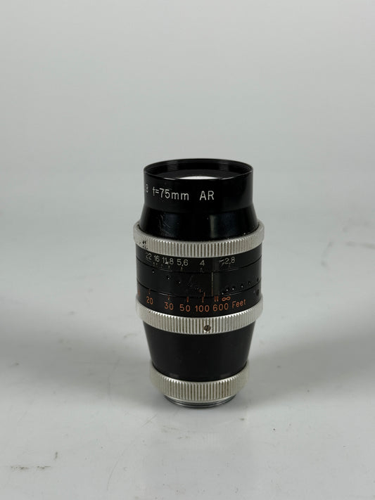 Kern YVAR 75mm f2.8 AR C-Mount Cine Lens For Bolex H16