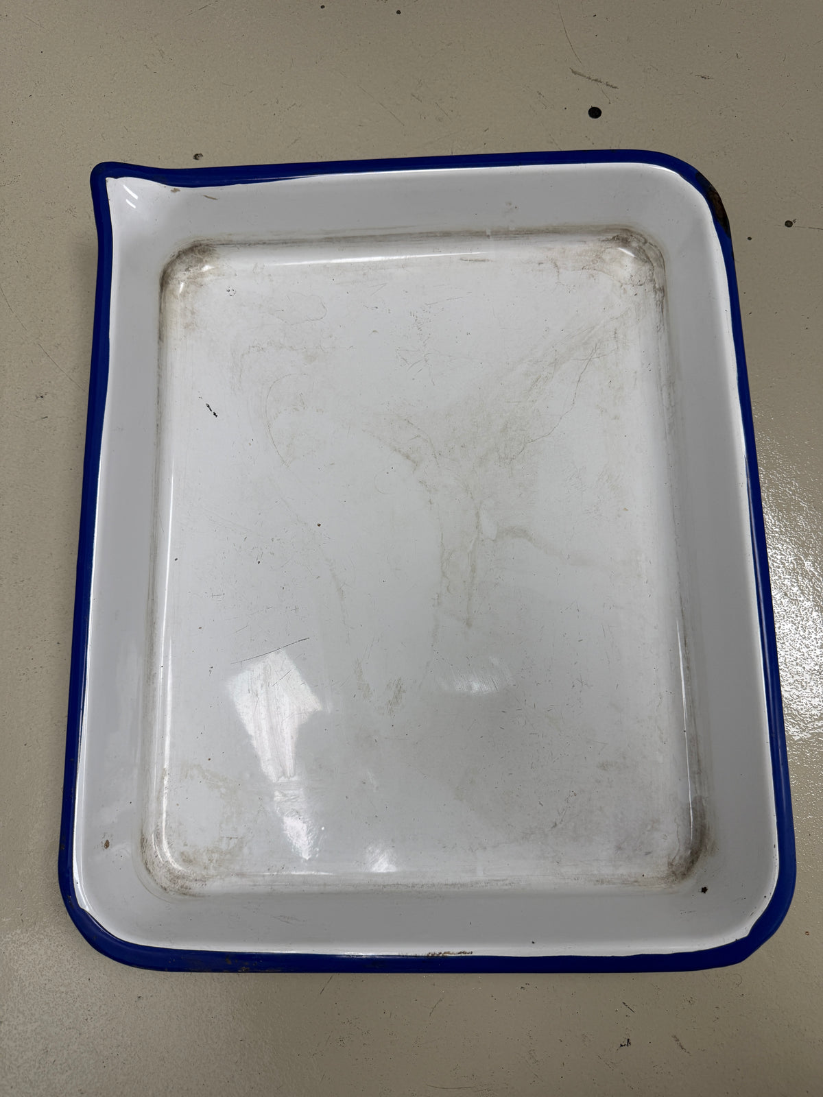 Vintage Porcelain White/Blue Enamel Photo Developing Tray - Film Darkroom 17x14