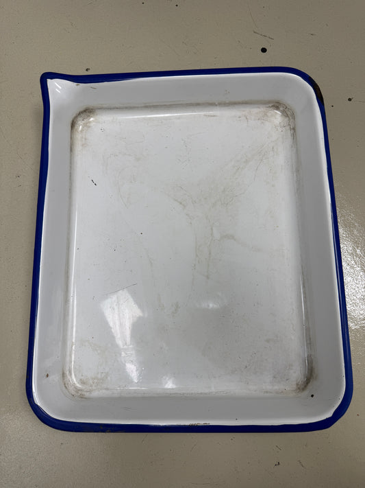 Vintage Porcelain White/Blue Enamel Photo Developing Tray - Film Darkroom 17x14