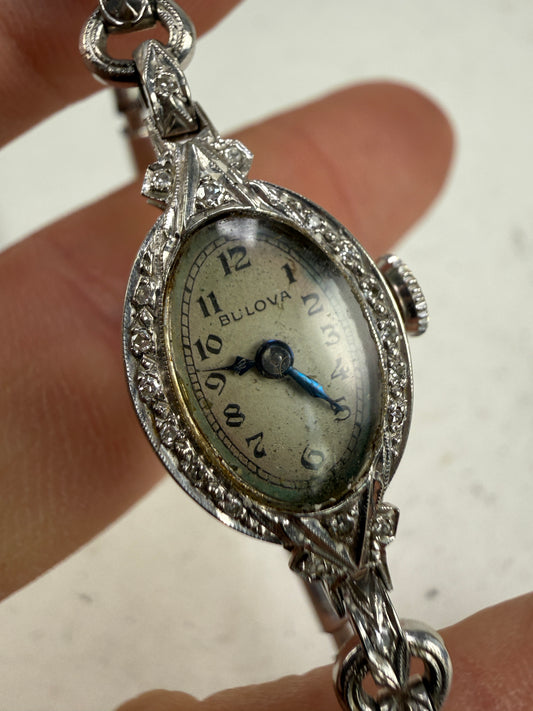 Vintage Ladies BULOVA Diamond 14k gold Watch white gold