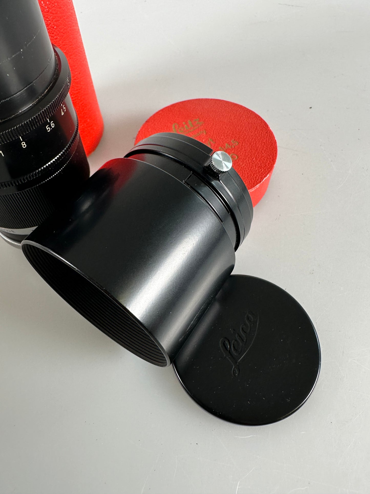 Leica 20cm F4.5 Telyt Ernst Leitz Wetzlar 200mm LTM Screw Mount Visoflex Lens with hood