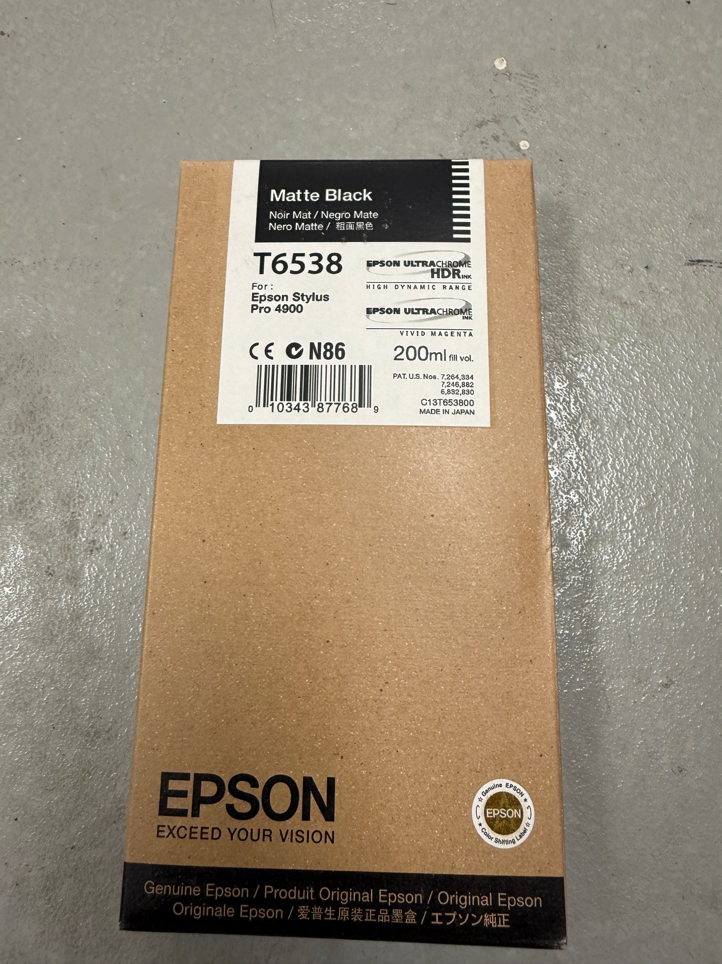 Epson T6538 Matte Black Ink Cartridge 200ml Stylus Pro 4900 Genuine NEW