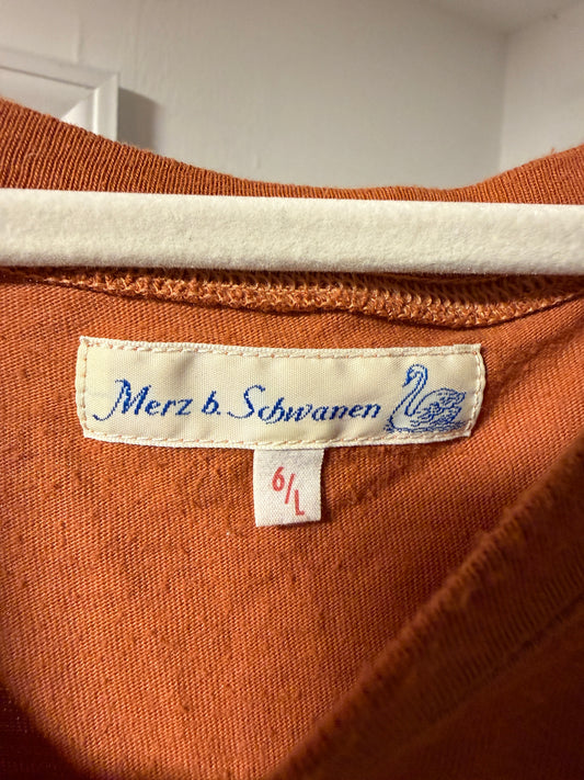 Merz B Schwanen T-Shirt Size 6 (L) Orange Loopwheeled Made in Germany