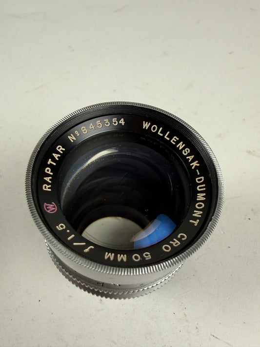 Wollensak Dumont Cro Raptar 50mm f1.5 Lens for Rare
