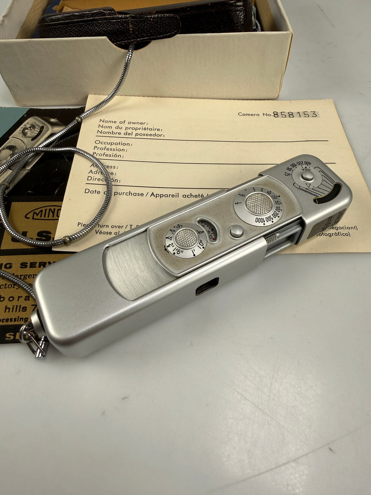 Minox B Subminiature Camera Complete Box Papers Case Chain