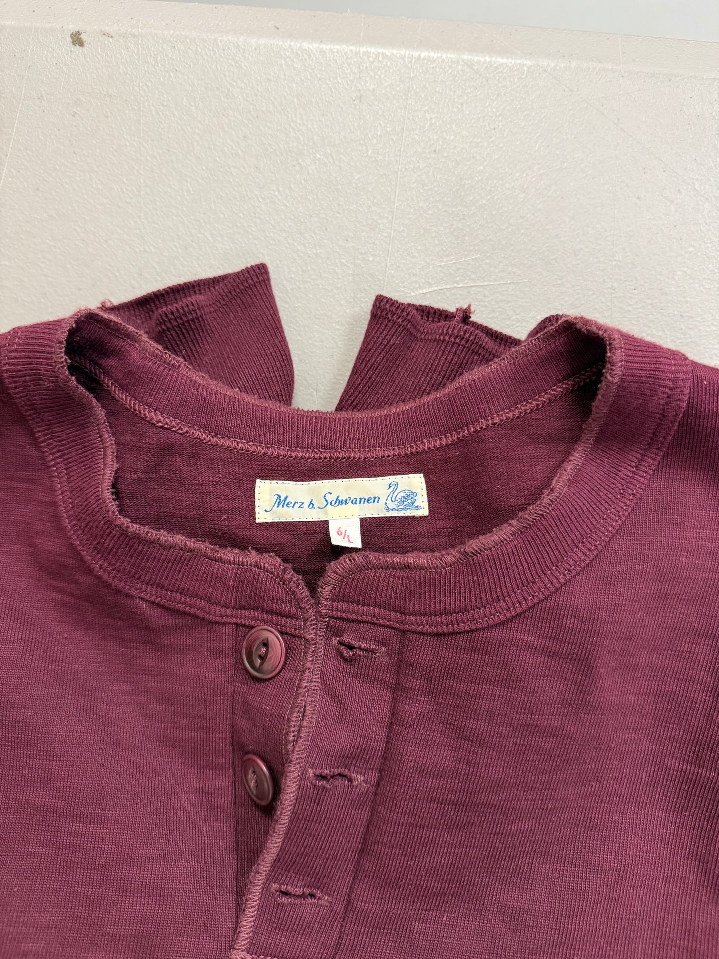 Merz B Schwanen Longsleeve Shirt Size 6 (L) Maroon Loopwheeled Heavy Weight Made in Germany