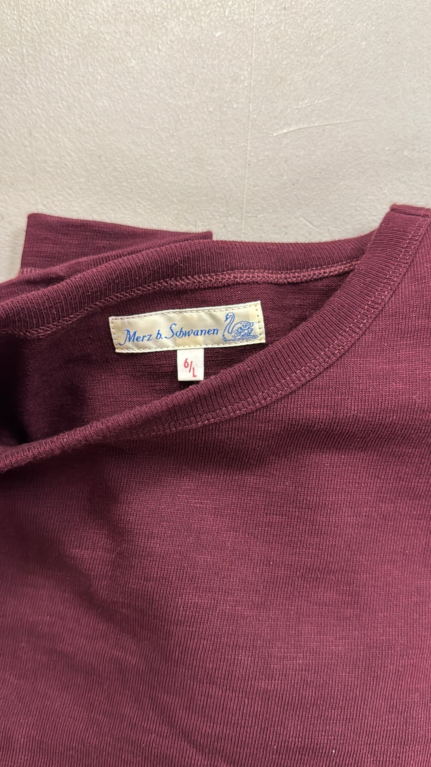 Merz B Schwanen T-Shirt Size 6 (L) Maroon Loopwheeled Heavy Weight Made in Germany