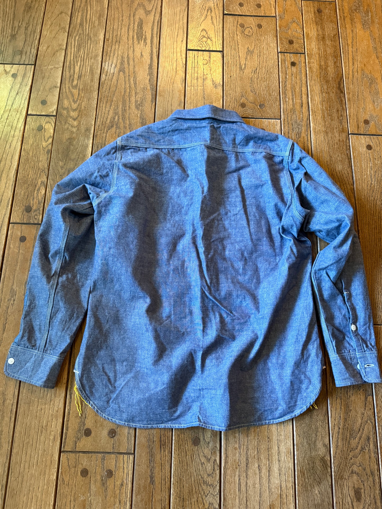 Authentic IRON HEART Indigo Cotton Chambray Work Shirt L Japan