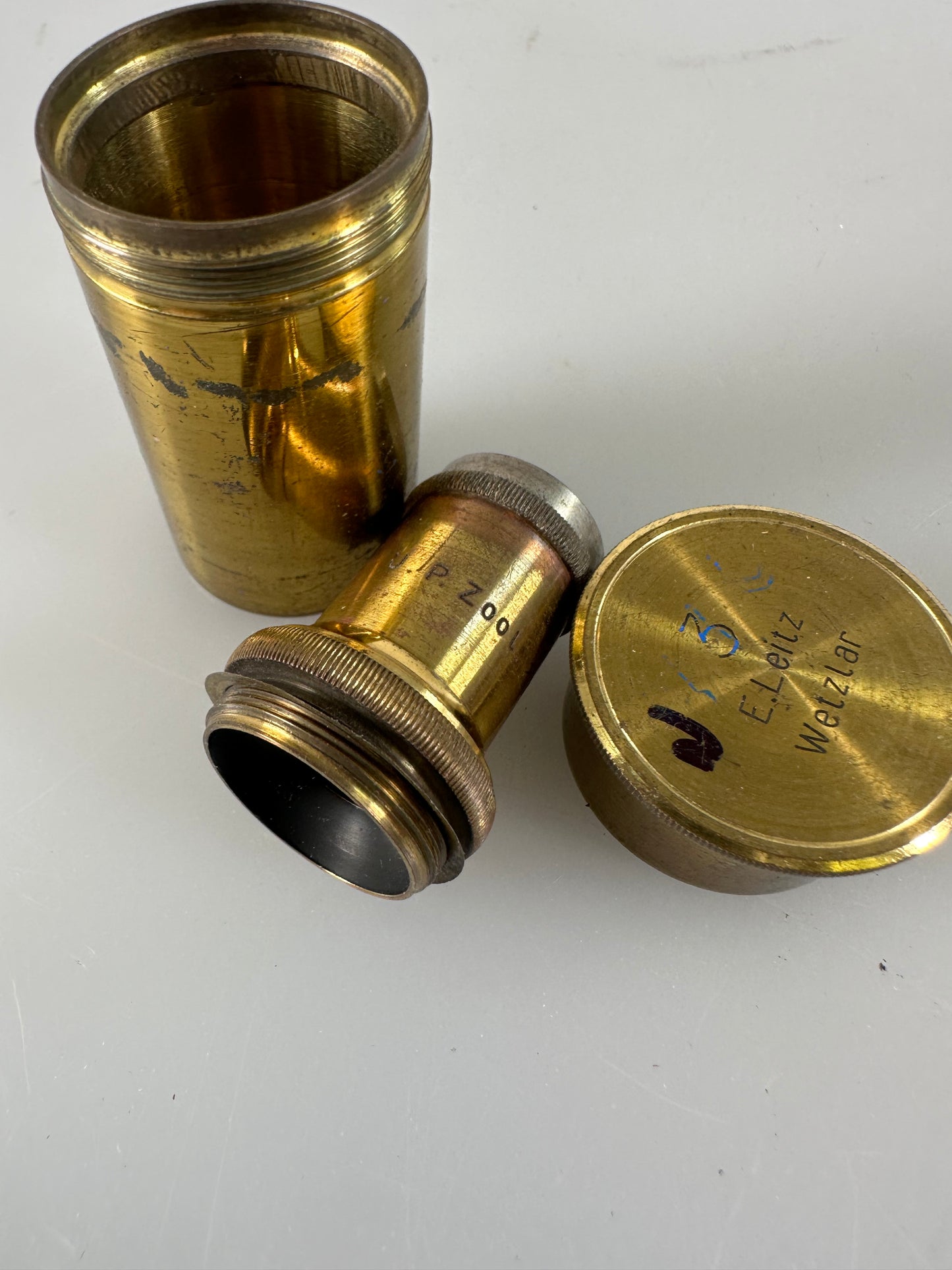 Leica LEITZ Wetzlar Brass Microscope lens OBJECTIVE 3 Univ of Penn