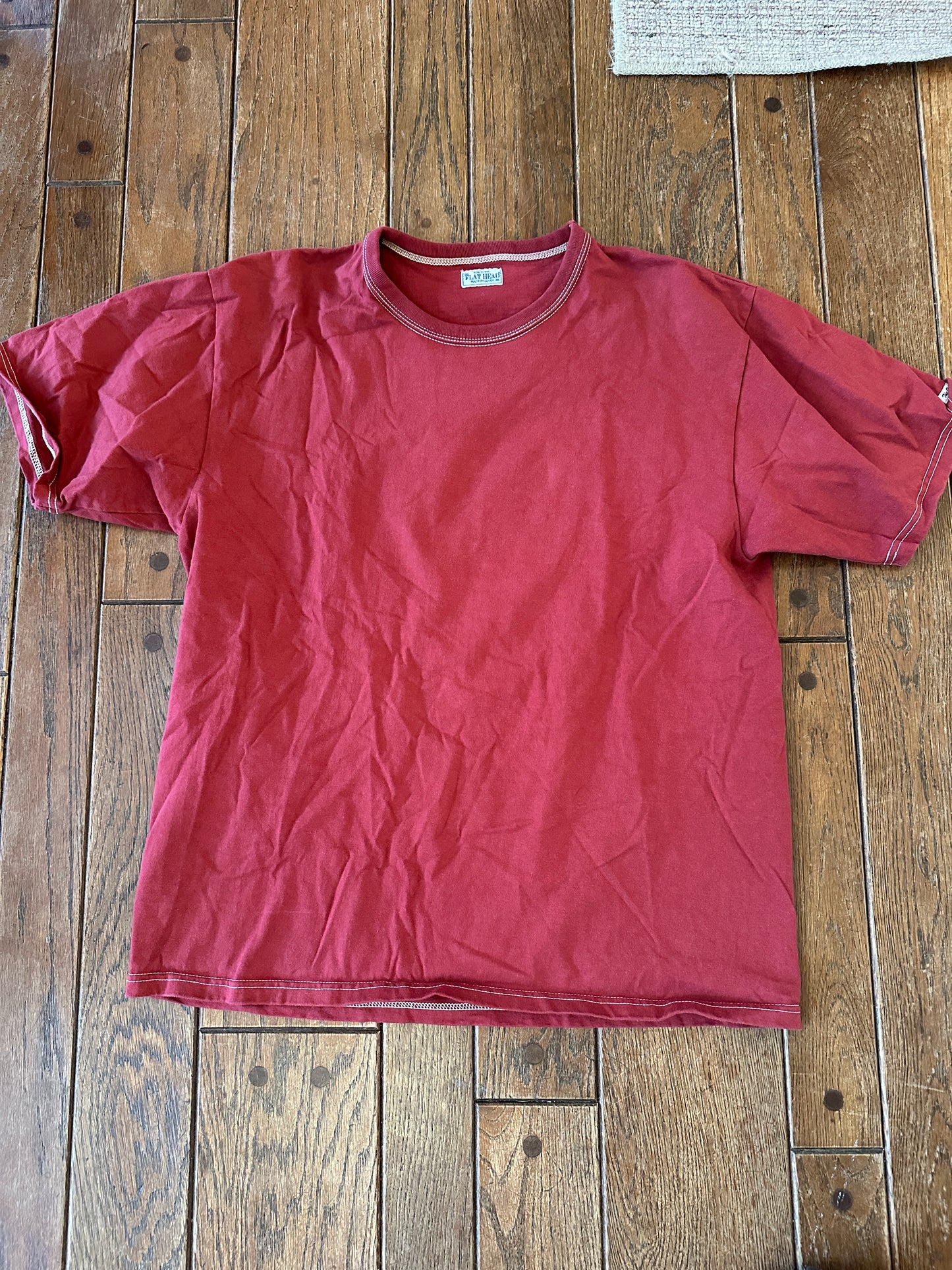 Mens The Flat head T shirt Size 44 made In Japan Red Loopwheel