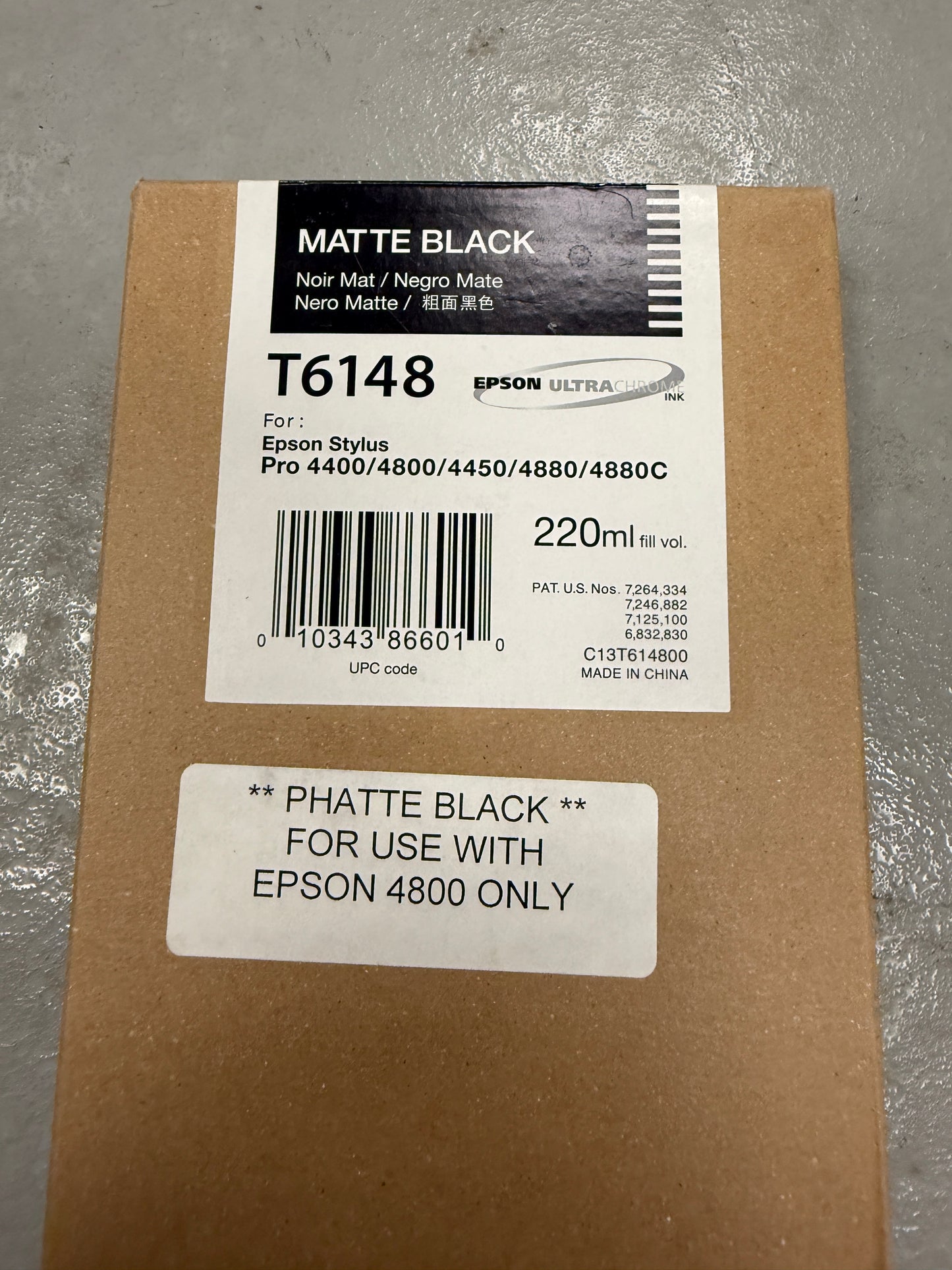 2010 Genuine Epson T6148 Matte Black Ink Stylus Pro 4400 4450 4800 4880 Sealed