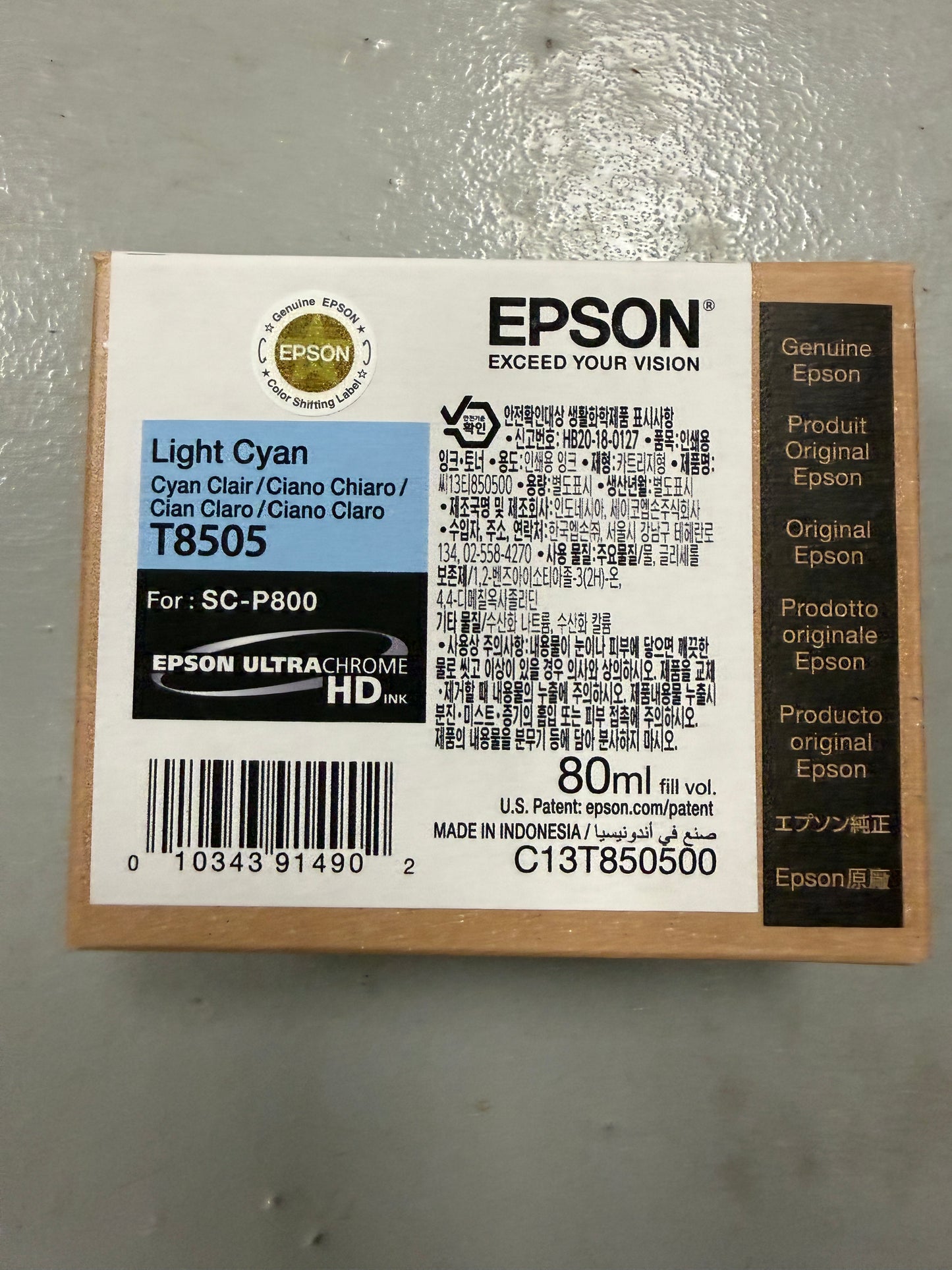 Genuine Epson T8505 Light Cyan Ink For SC-P800 Date: 2024