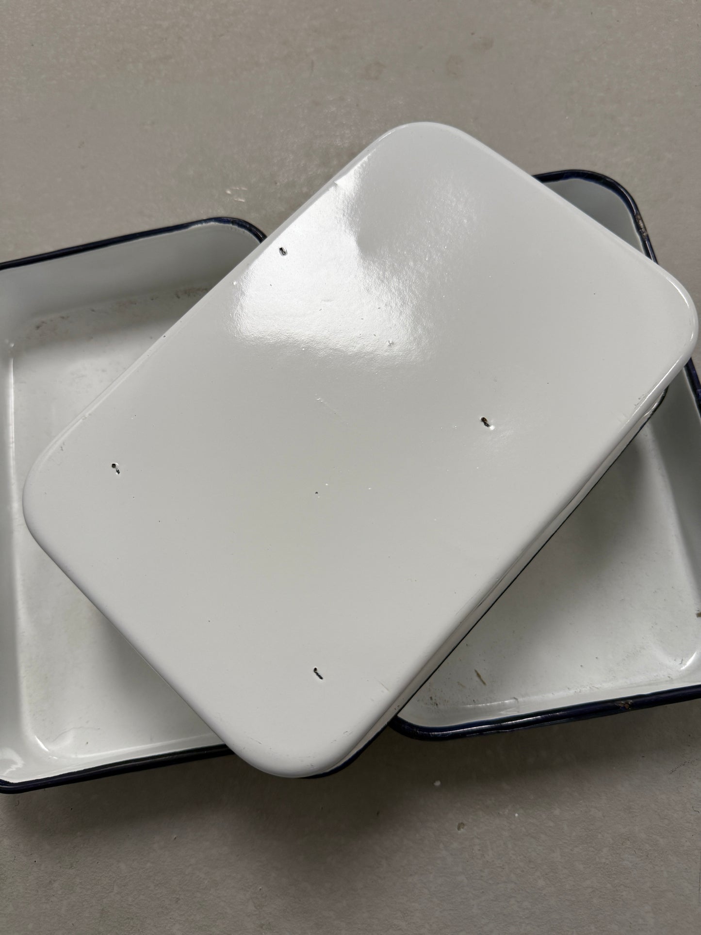 Vintage Porcelain White/Blue  Enamel Photo Developing Tray - Film Darkroom 9x6 set of 3