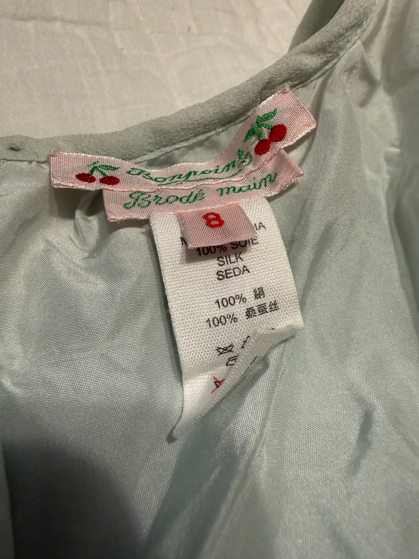 Bonpoint Girls Short Sleeve Sequin Silk Dress White Size 8 Brode Main