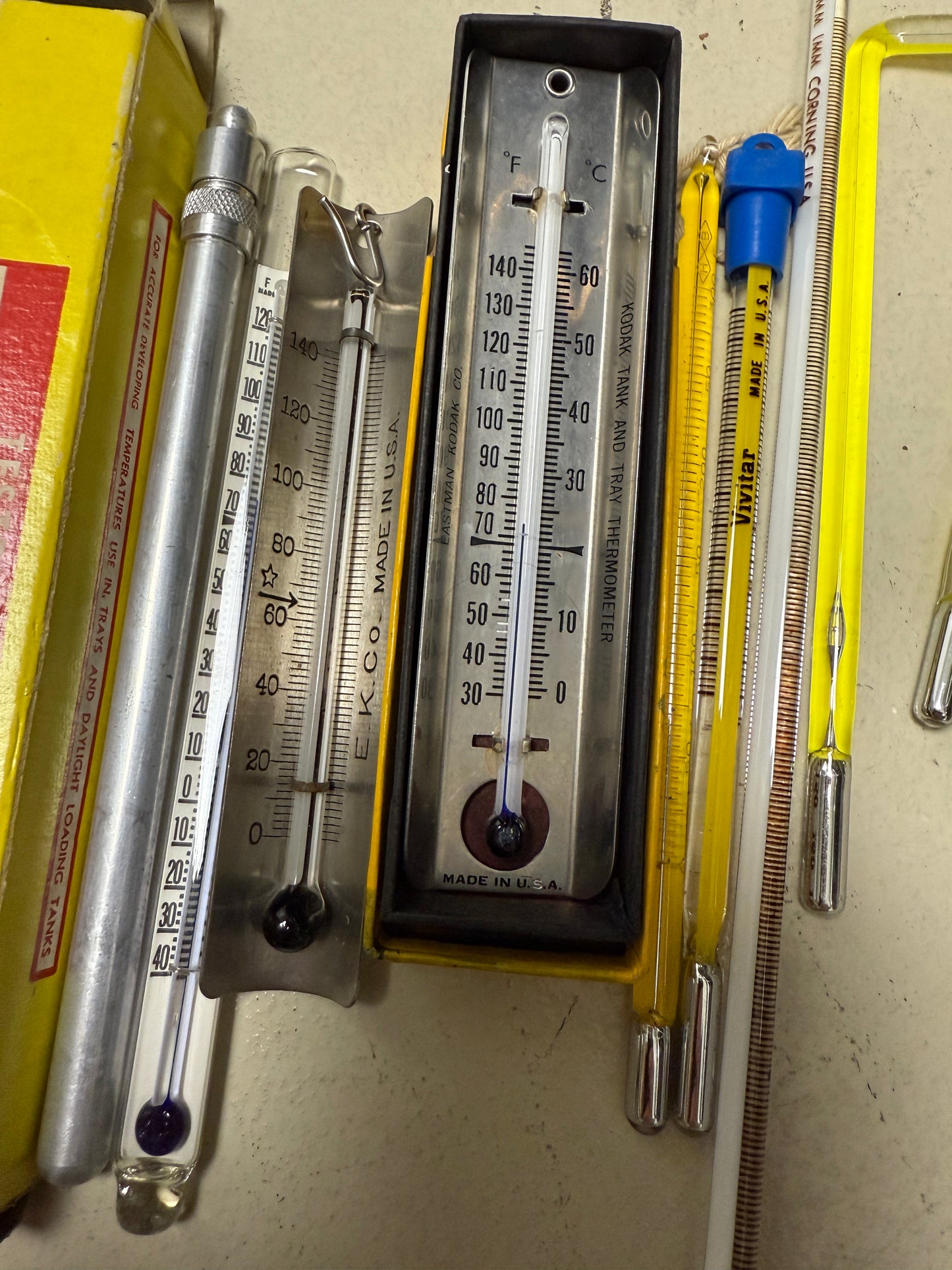 Large lot of Thermometer for Film Photograhy Dark Room Kodak, ansco, Vivitar, Kessler, Corning